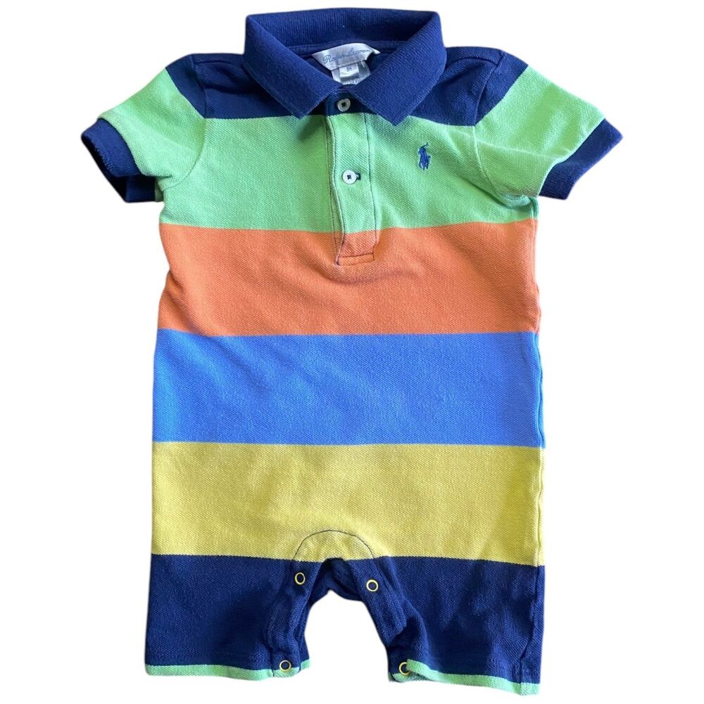 Ralph Lauren Rugby  Striped Cotton Shortall size 9M rainbowcore kidcore EUC